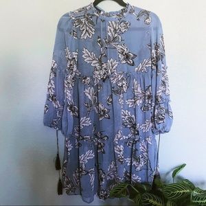 Bell sleeve tassel ruffle bohemian chiffon dress